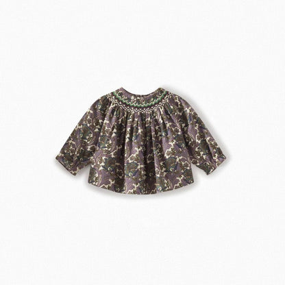 女婴蓝紫色碎花棉上衣