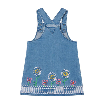 女童蓝色刺绣牛仔连衣裙