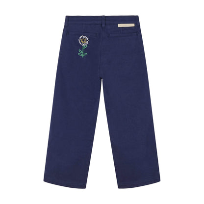 女童深蓝色刺绣牛仔长裤