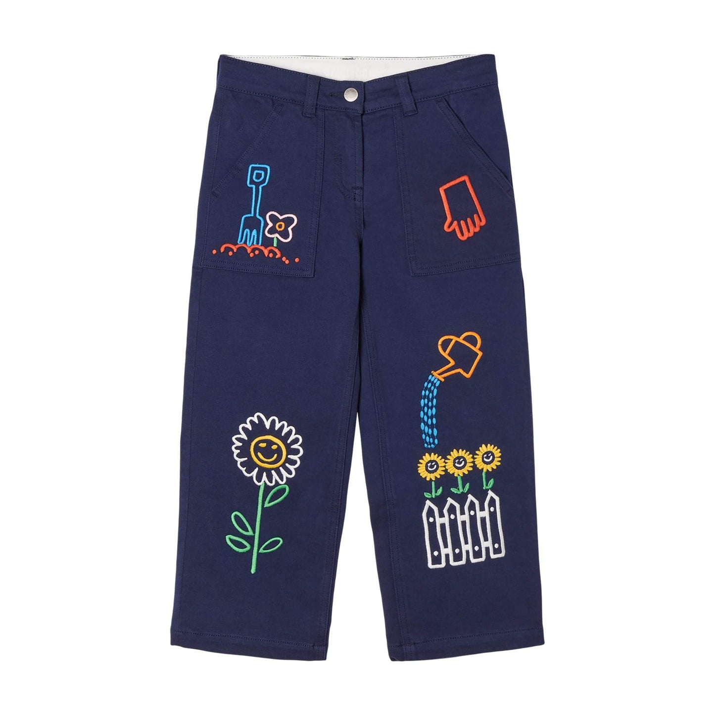 女童深蓝色刺绣牛仔长裤