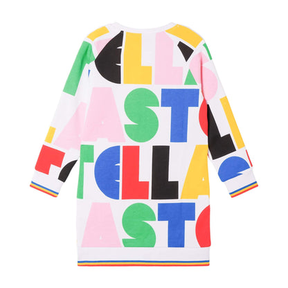 女童白色Logo棉连衣裙