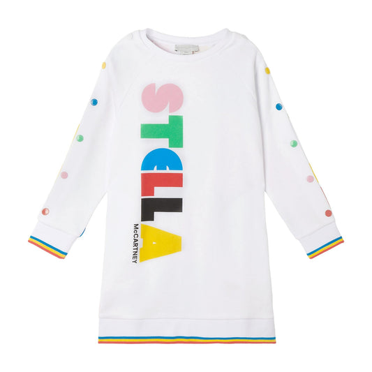 女童白色Logo棉连衣裙