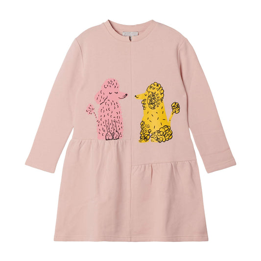 女童粉色贵宾犬棉连衣裙