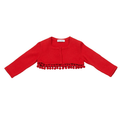 Baby Girls Red Knitted Short Cardigan With Lace Collar