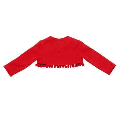 Baby Girls Red Knitted Short Cardigan With Lace Collar