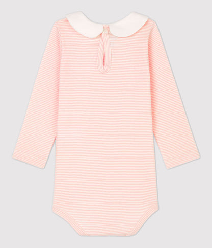 女婴粉色条纹棉连体衣