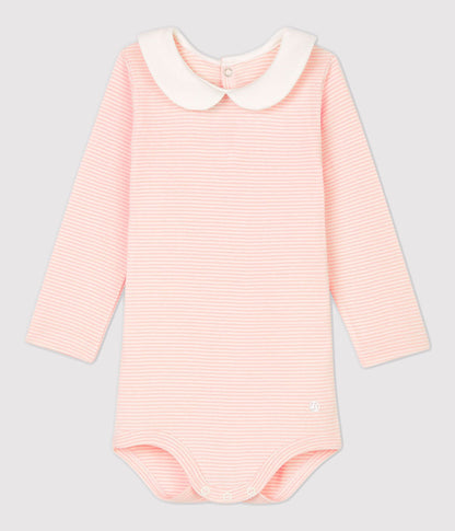 女婴粉色条纹棉连体衣