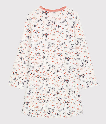 女童白色印花棉睡裙