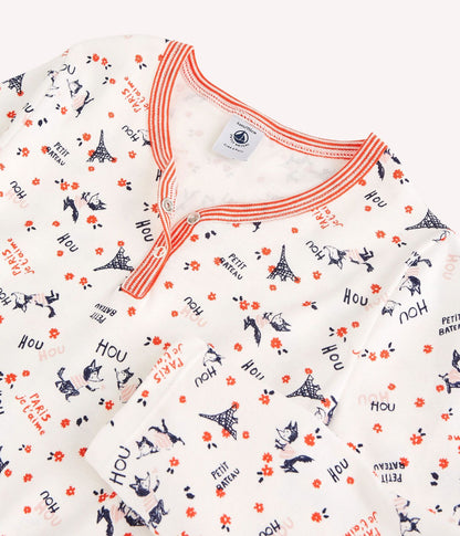 女童白色印花棉睡裙