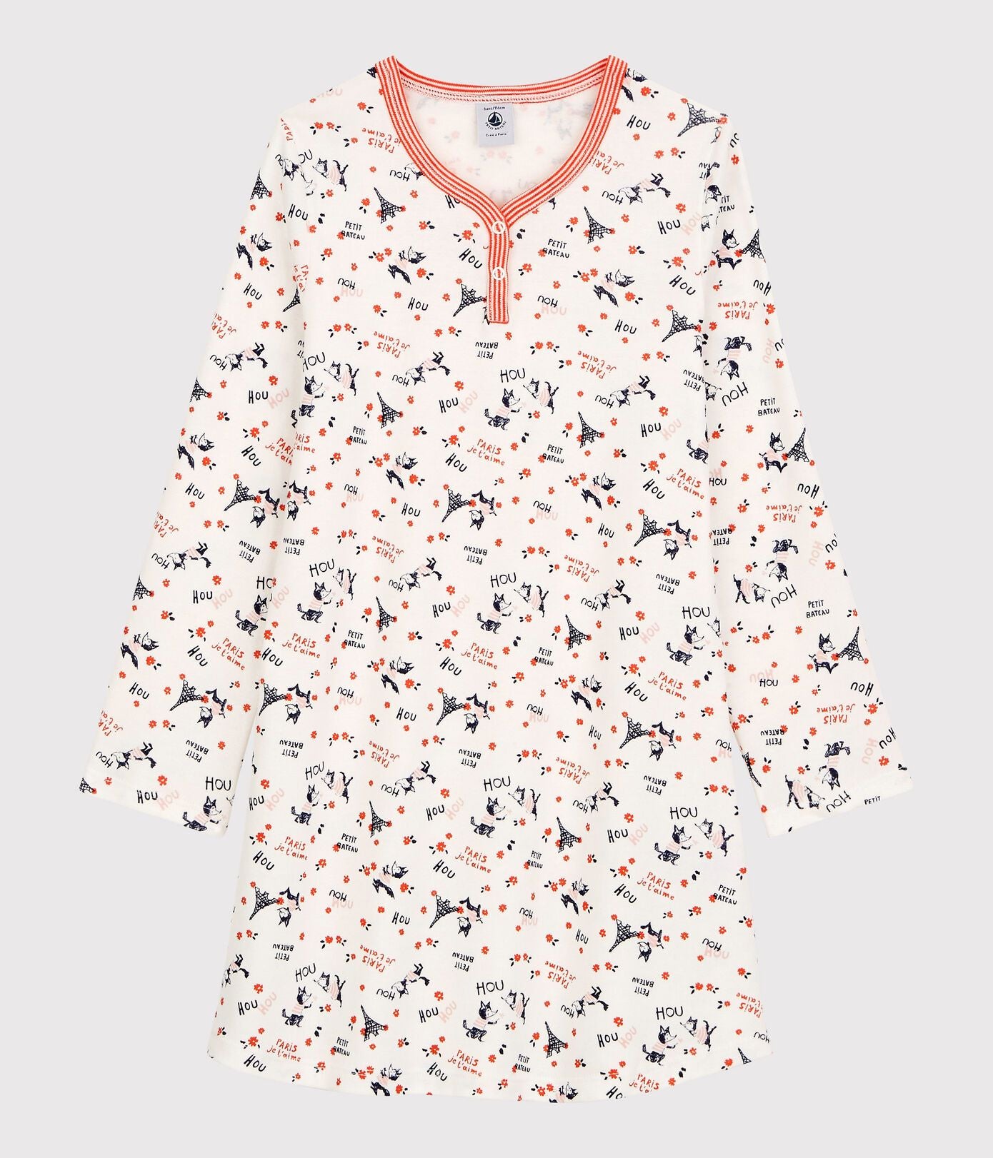 女童白色印花棉睡裙