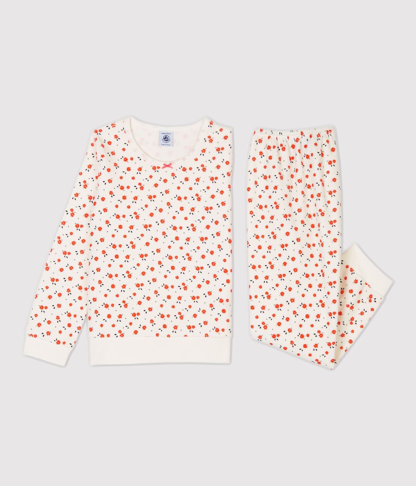 女童白色碎花棉睡衣套装