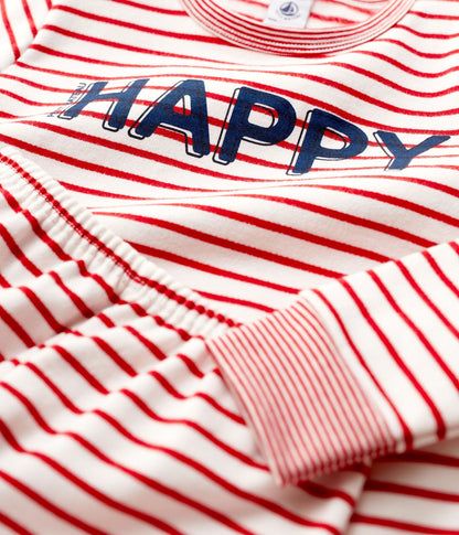 儿童红色条纹棉睡衣套装