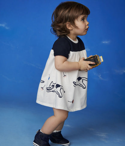 女婴白色印花棉连衣裙