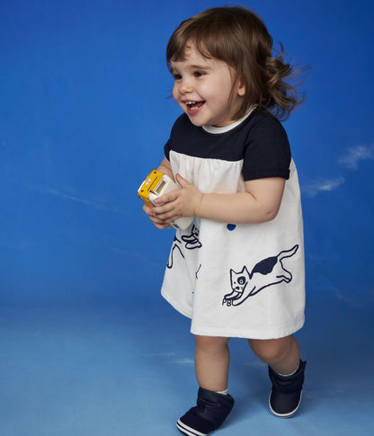 女婴白色印花棉连衣裙