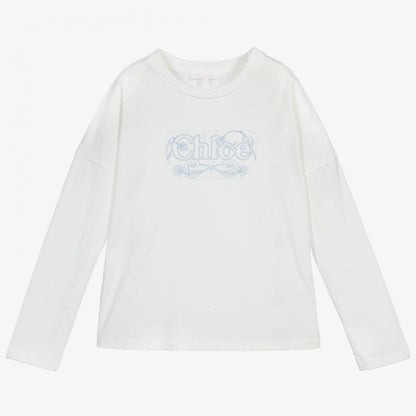 女童白色Logo棉上衣