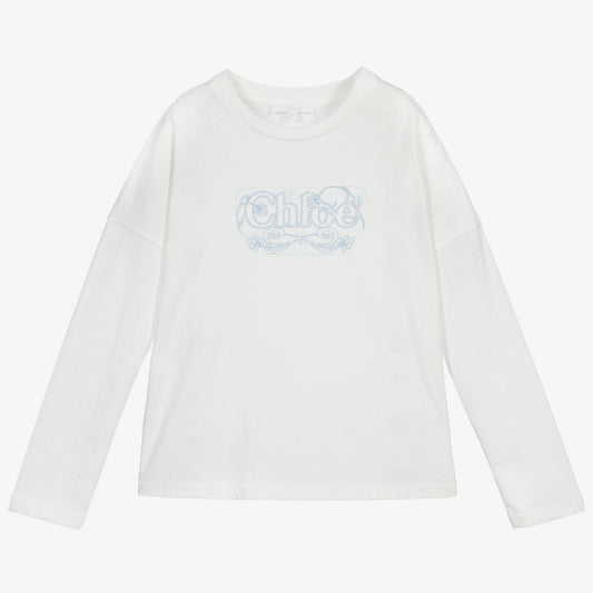 女童白色Logo棉上衣