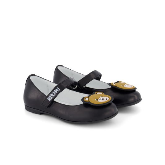 女童黑色泰迪熊鞋平底鞋