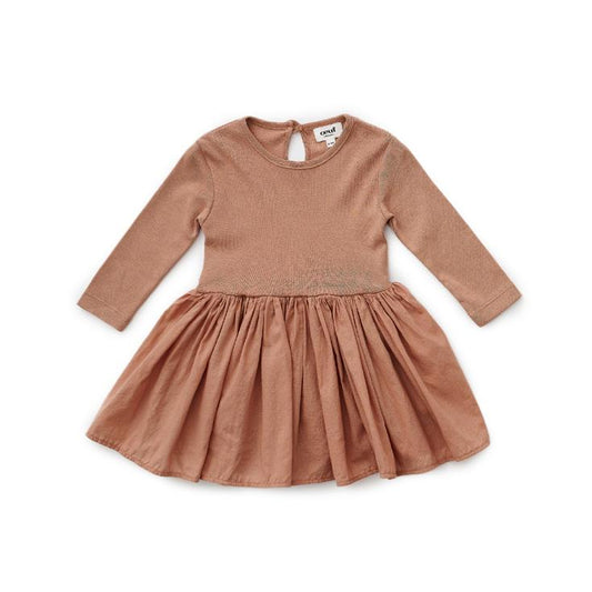 女童焦糖色棉连衣裙
