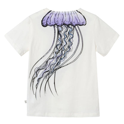 Girls White Jellyfish Printed Cotton T-Shirt
