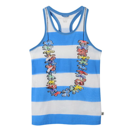 Girls Blue&White Striped Vest With Floral Print