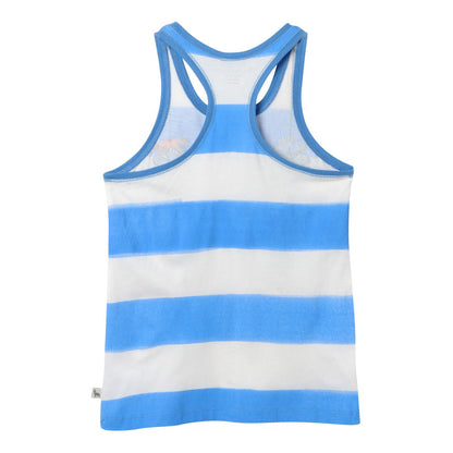 Girls Blue&White Striped Vest With Floral Print