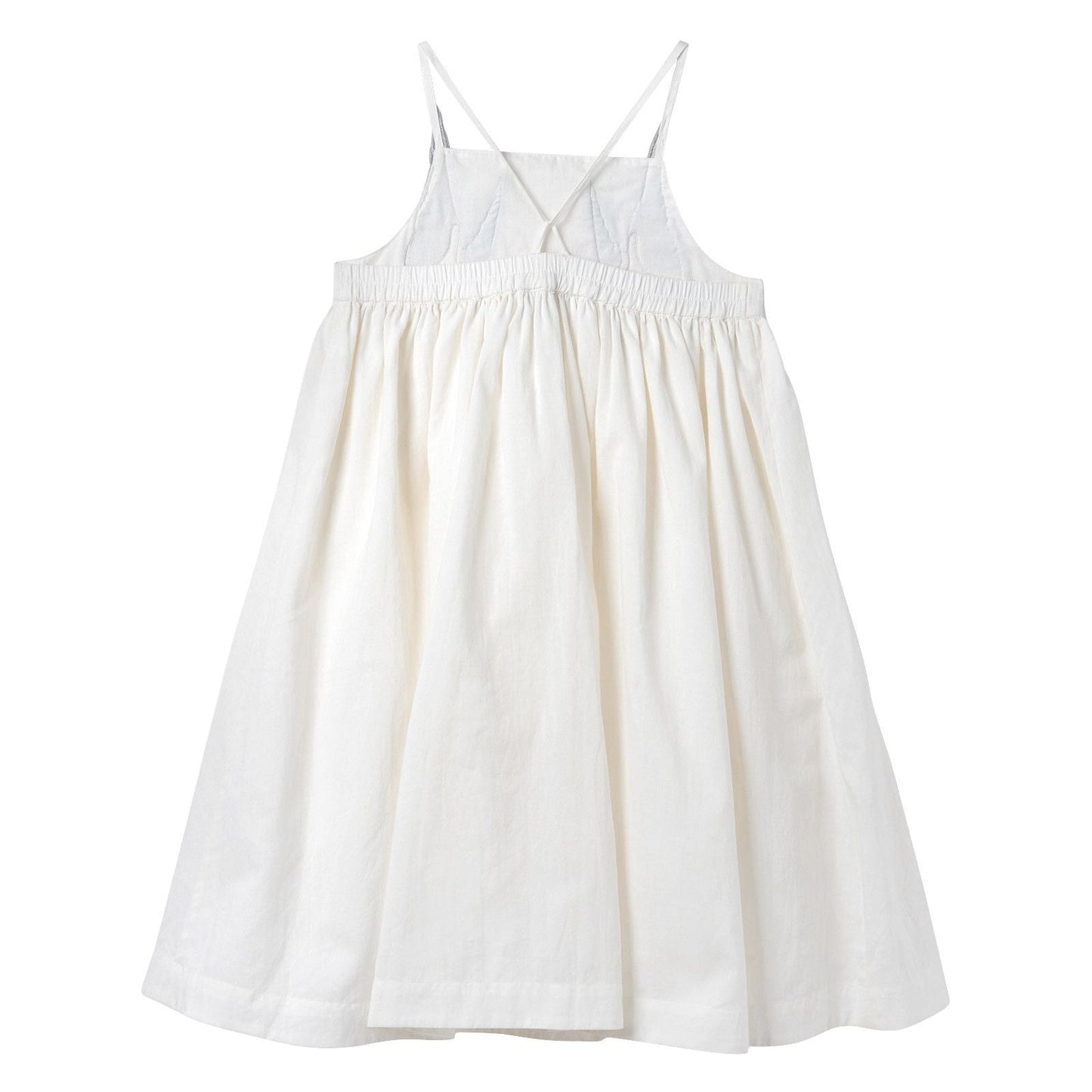 Girls White Cotton Woven Dress With Bird Embroidered Trims