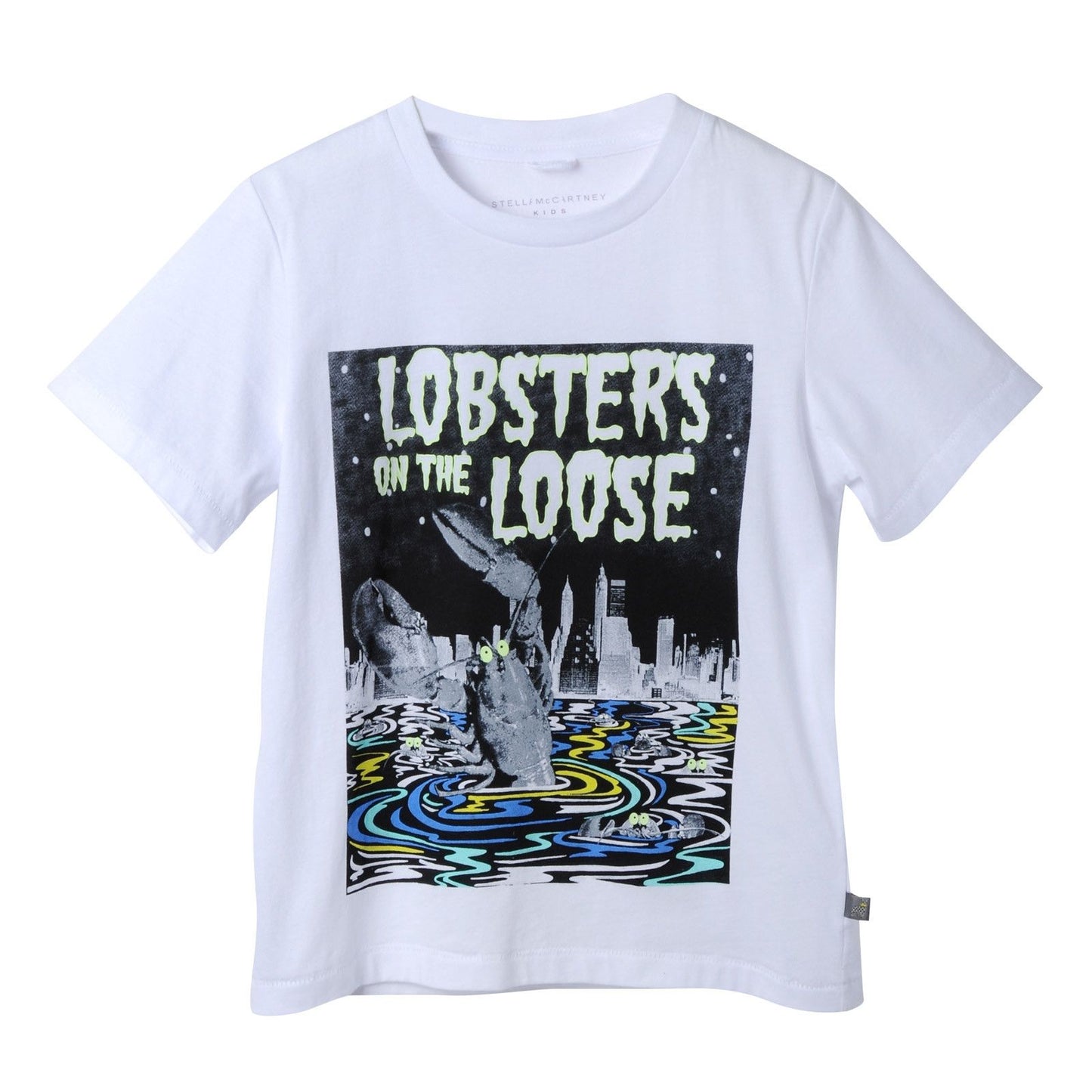 Boys White Cotton T-Shirt With Lobster On The Loose Print