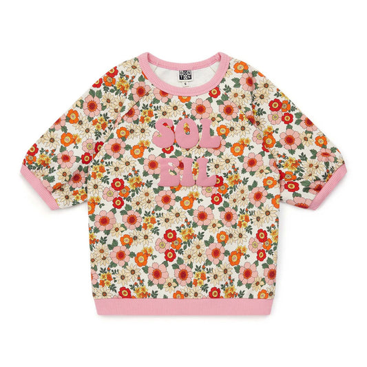 女童粉色碎花短袖卫衣