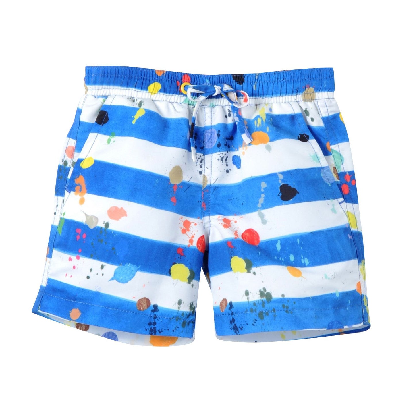 Baby Boys White&Blue Striped Swim Shorts With Drawstring Pull