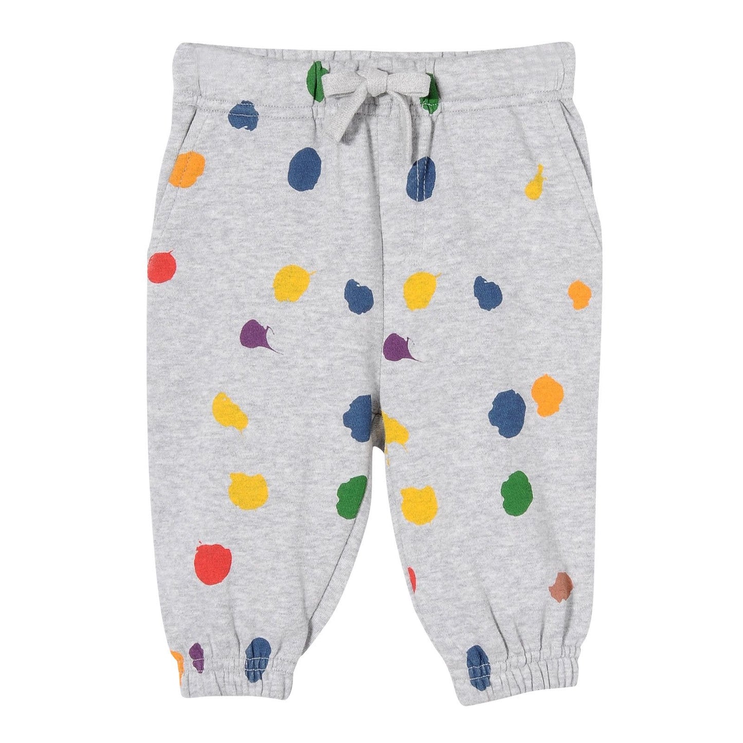 Baby Grey Cotton Spot Printed Trims Trousers With Drawstring Pul