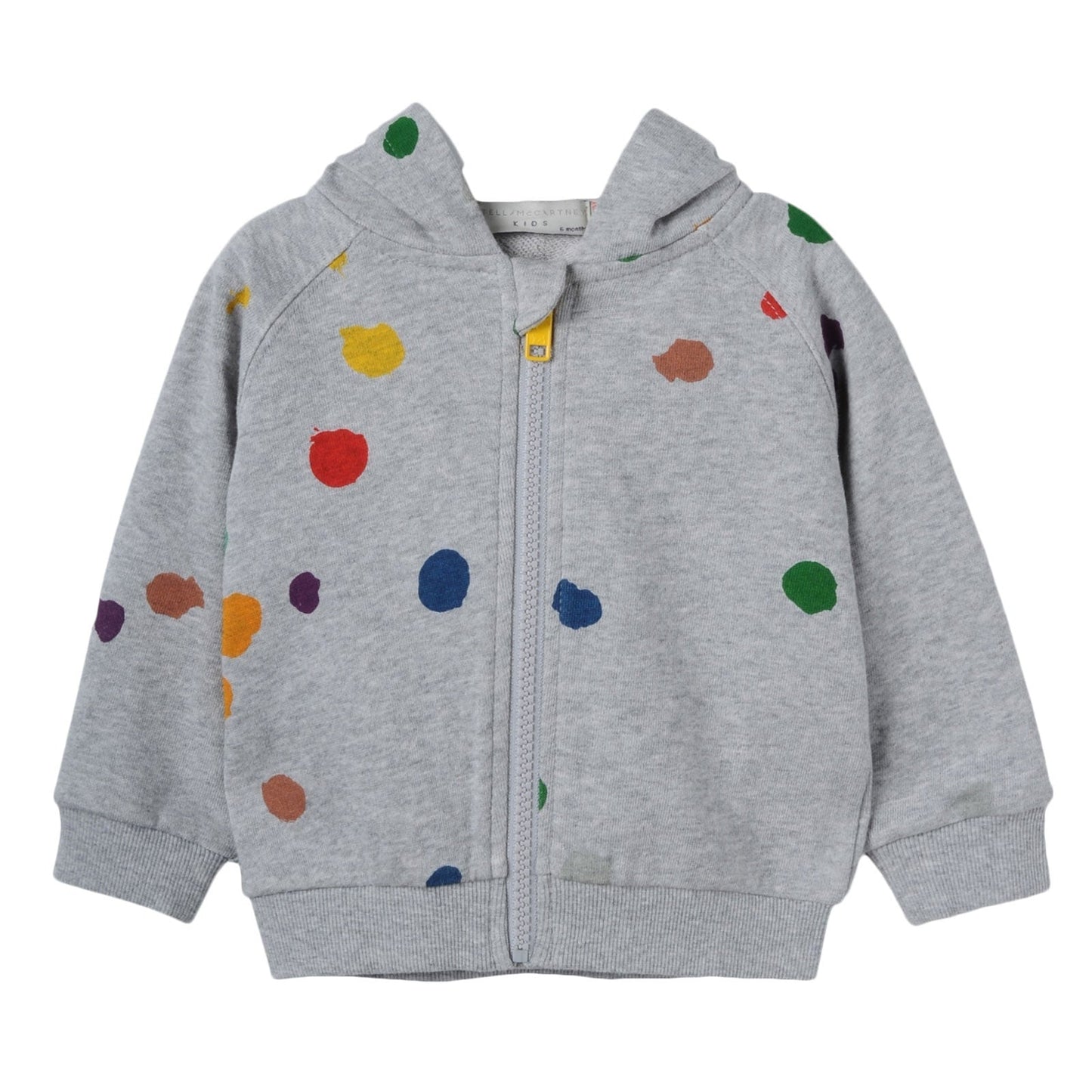 Baby Boys Grey Cotton Colorful Spot Trims Hooded Zip-up Tops