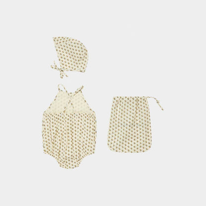 女婴米色棉连体衣套装