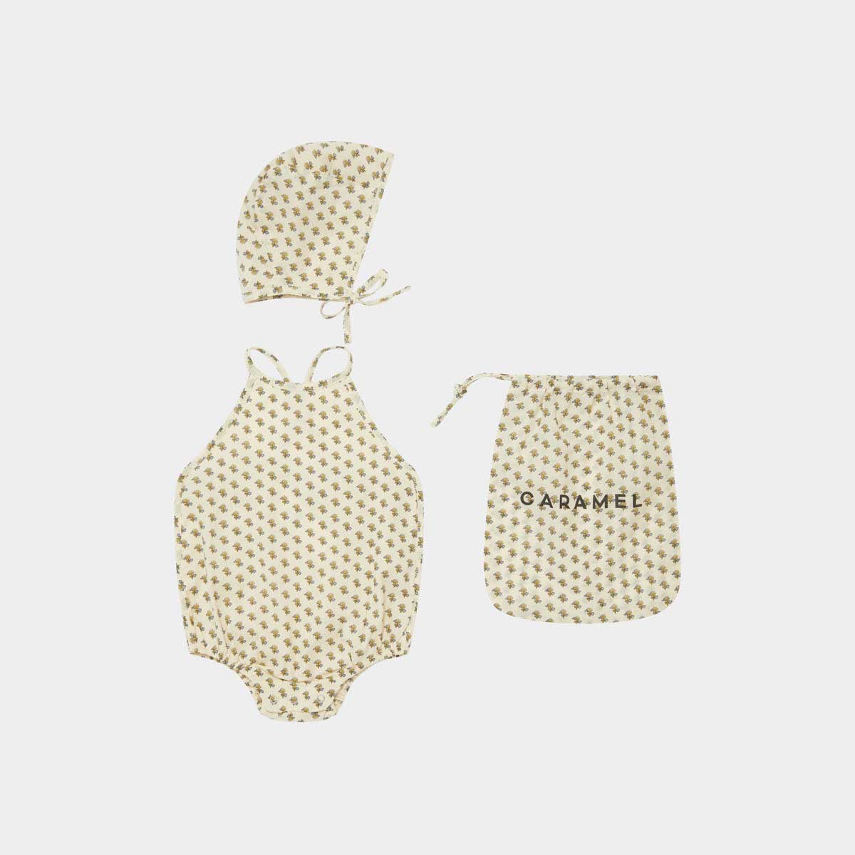 女婴米色棉连体衣套装