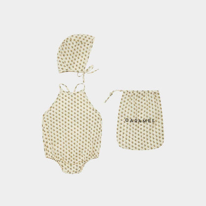 女婴米色棉连体衣套装