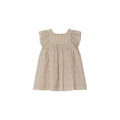 女婴黄色碎花棉连衣裙