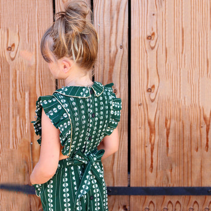 女童绿色碎花棉连衣裙