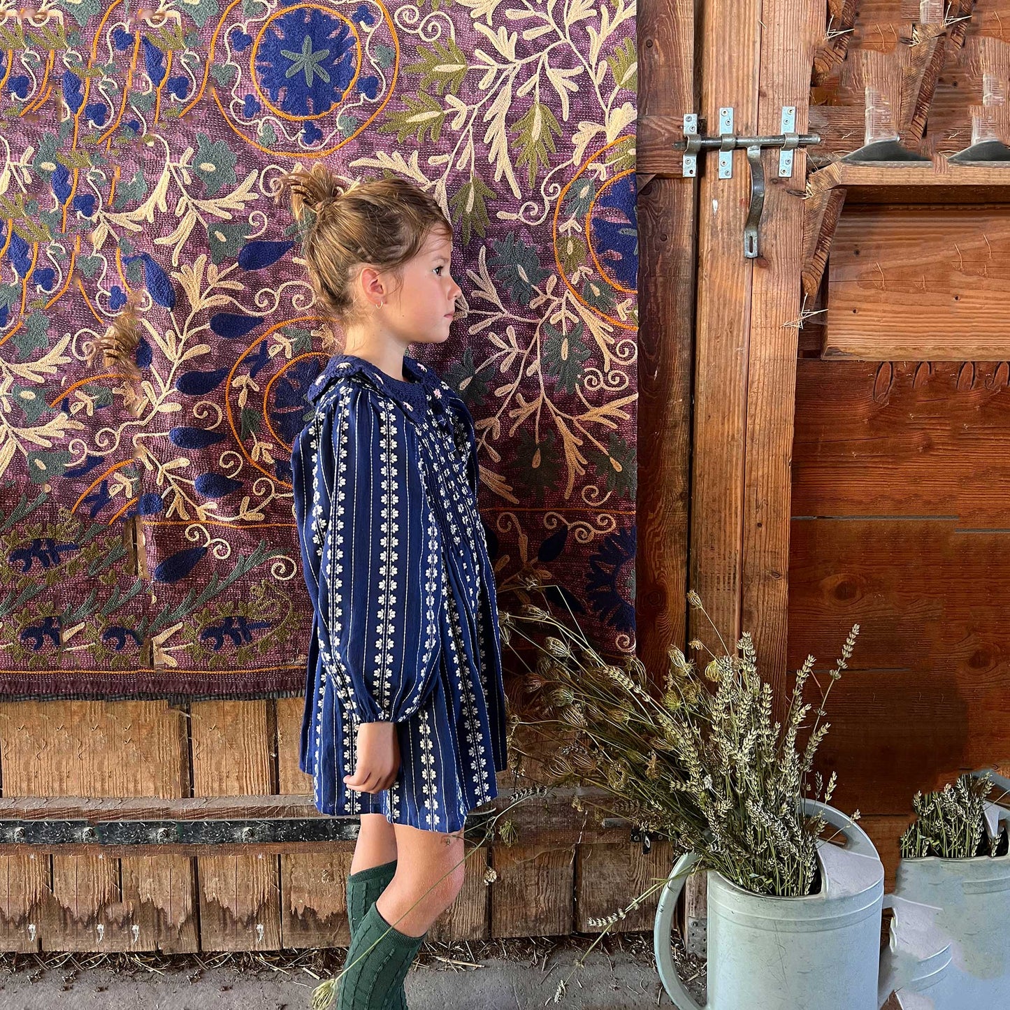 女童蓝色碎花棉上衣