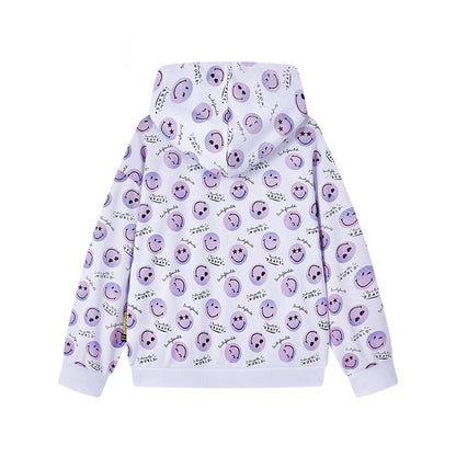 儿童白色连帽拉链外套