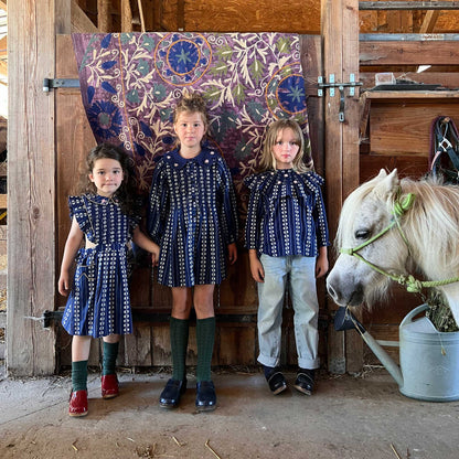 女童蓝色碎花棉连衣裙