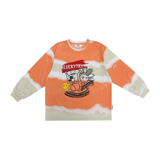 儿童橙色印花扎染T恤