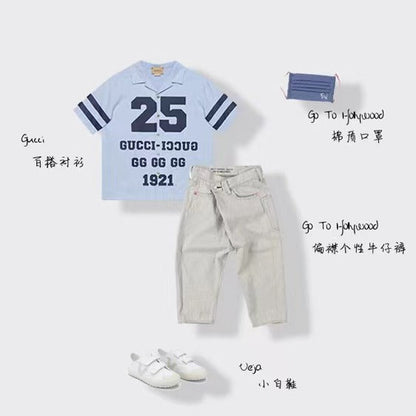 男童浅蓝色牛仔长裤