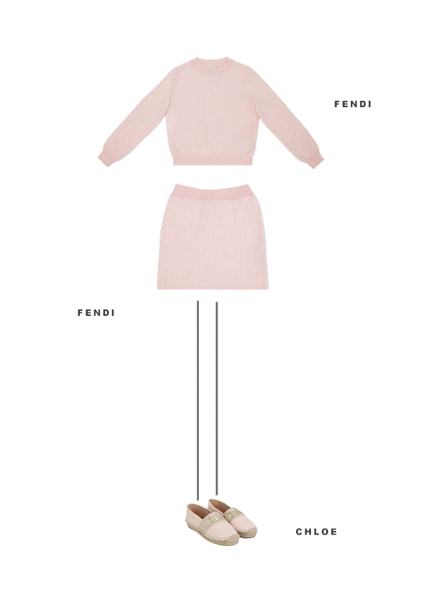 女童粉色针织棉短裙