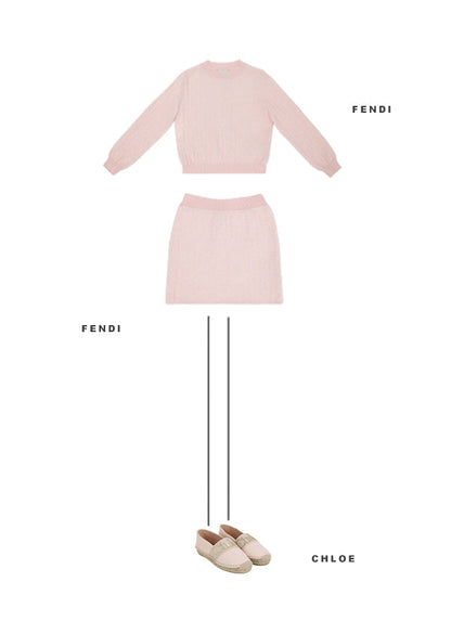 女童粉色针织棉短裙