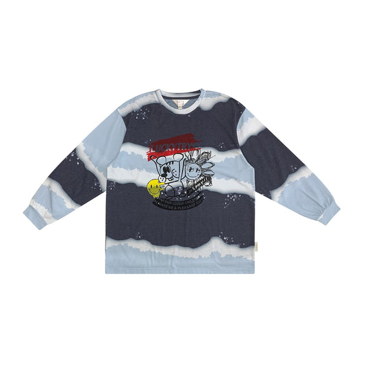 儿童蓝色印花扎染T恤