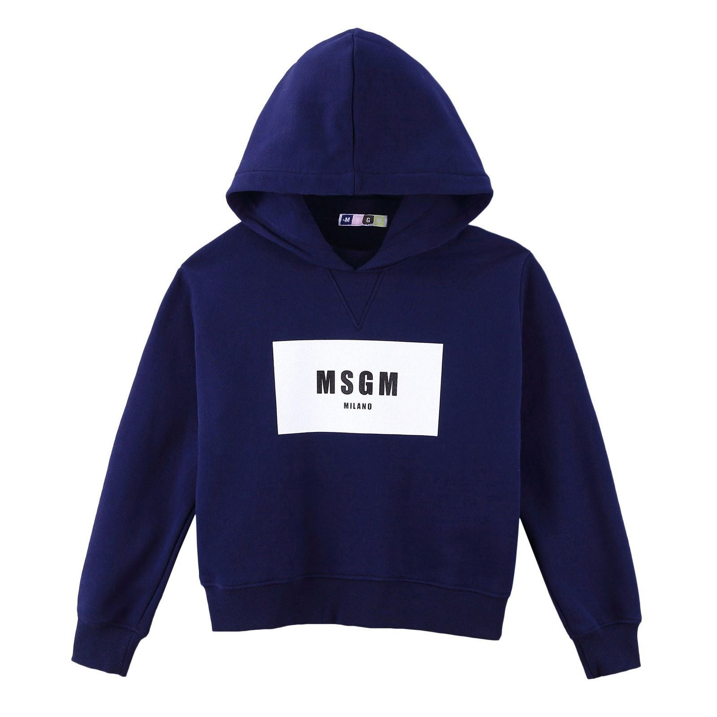 Girls Blue Cotton Hooded Sweatshirt With Brand Logo