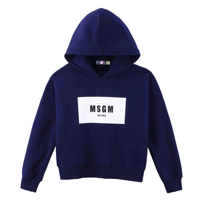 Girls Blue Cotton Hooded Sweatshirt With Brand Logo