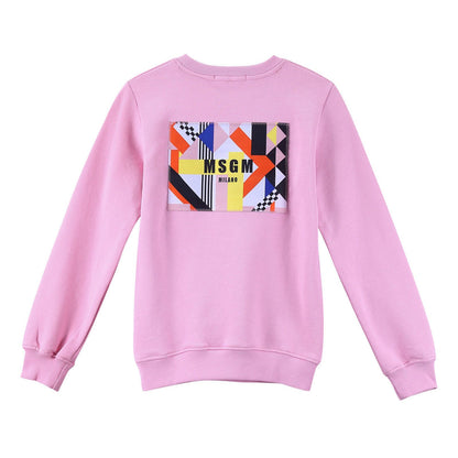 Girls Pink Cotton Sweatshirt With Ribbed Cuffs