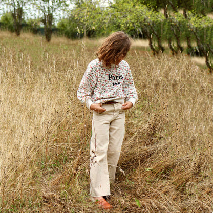 女童象牙白碎花棉卫衣