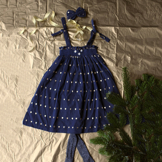 女童蓝色心形棉连衣裙