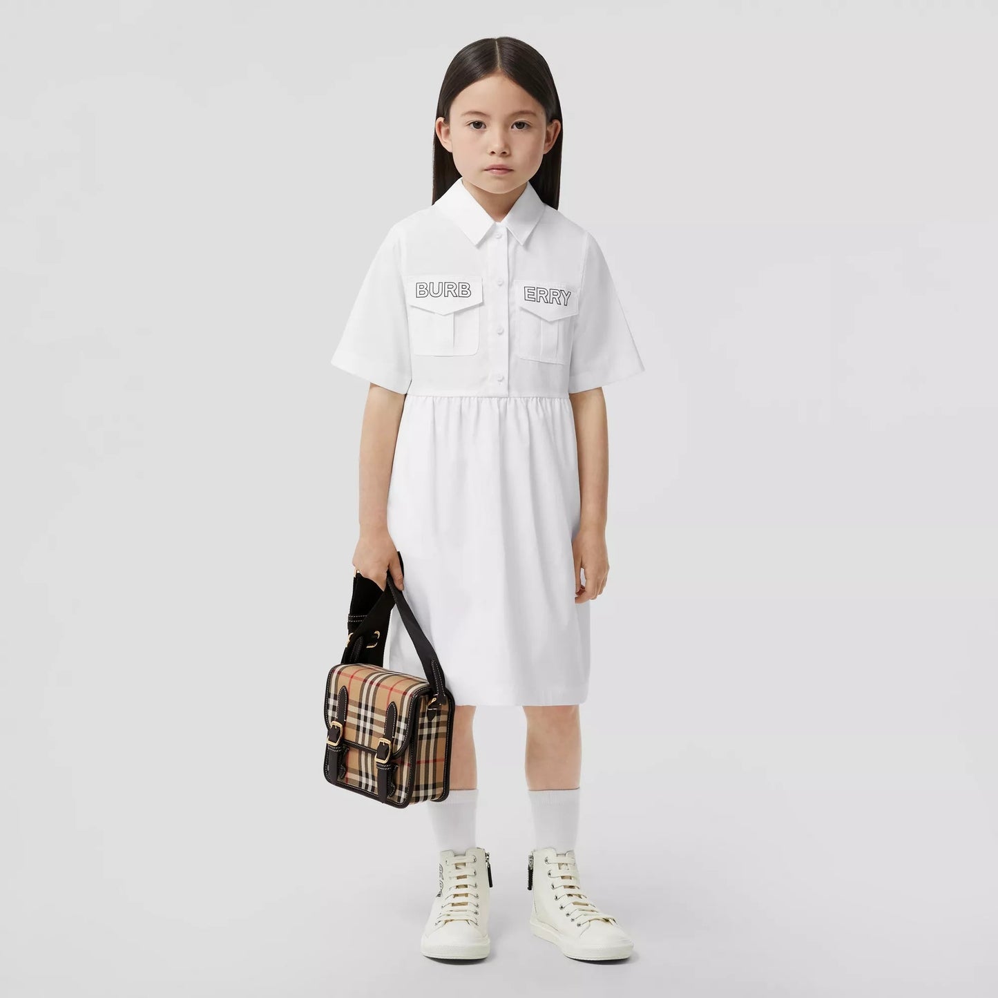 女童白色Logo棉连衣裙